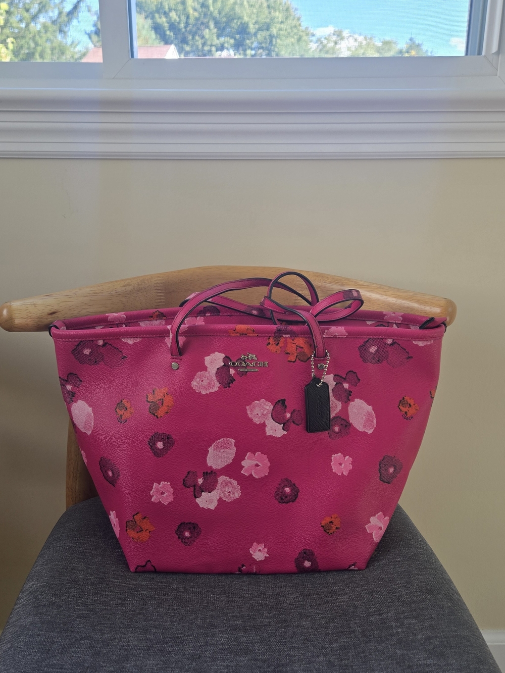 Coach Floral Print Pink Leather Tote